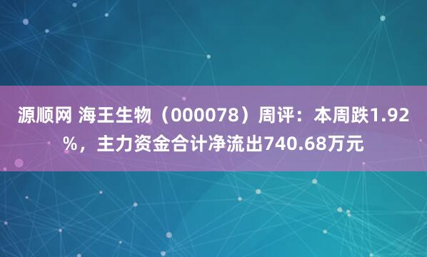 源顺网 海王生物（000078）周评：本周跌1.92%，主力资金合计净流出740.68万元