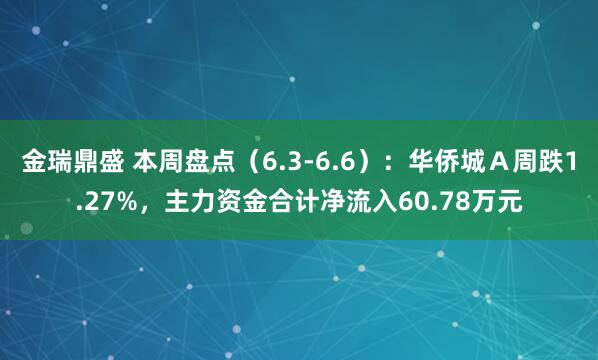 金瑞鼎盛 本周盘点（6.3-6.6）：华侨城Ａ周跌1.27%，主力资金合计净流入60.78万元